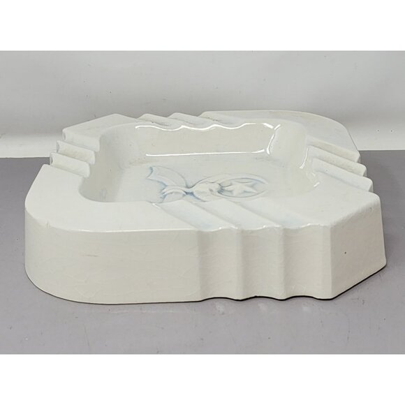 Vintage White Ceramic Ashtray With Blue Sword & Star Design - Picture 4 of 10